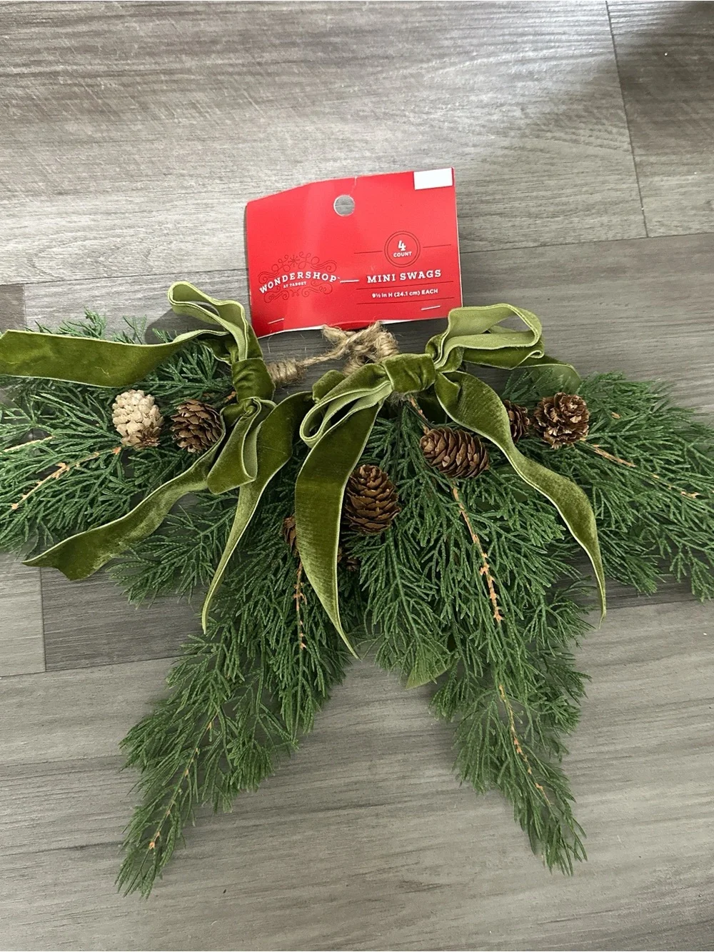 Target set of 4 Christmas Mini Swag Pinecones and Green Bow Wondershop